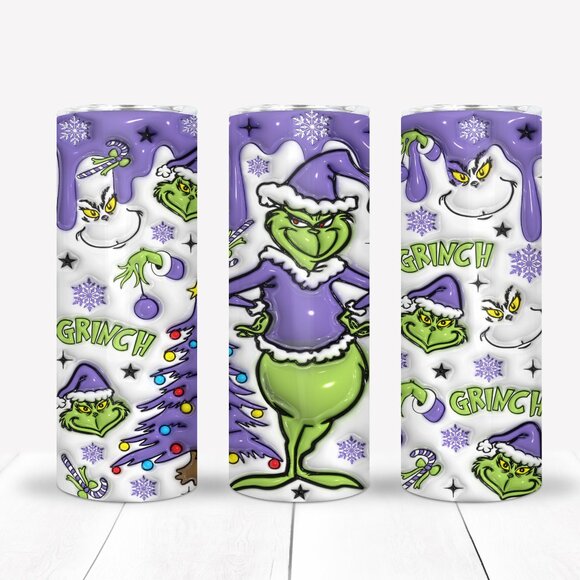 3D Purple Christmas Grinch Coffee Mug, Thinking Of You Tumbler Set - Picture 1 of 4